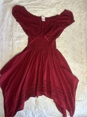 Women's Burgundy Asymmetrical Smocked Dress